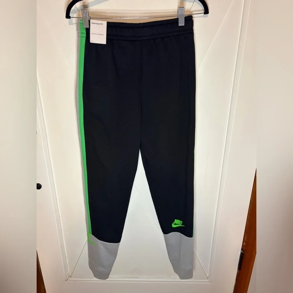 Nike Kids Black and Gray Joggers with Green Accents Size XL NWT